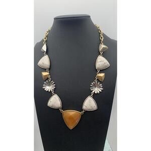 Lucky Brand Sunstone & Howlite Stone Flower Silver tone Collar Necklace
